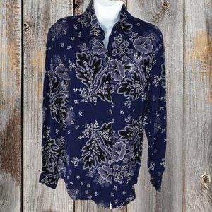 Vtg Dion's Texas Western Floral Button Up Top, Blue Size Small NEW